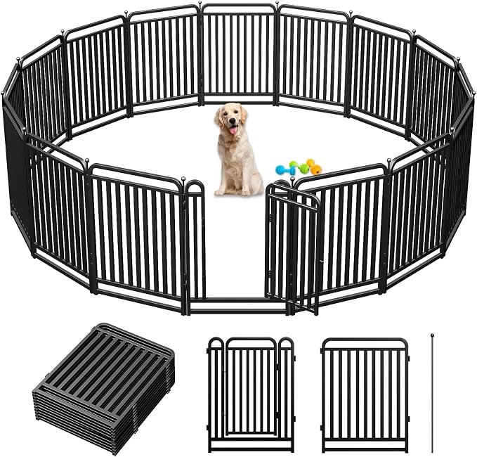 Thickened Metal Tube Dog Playpen Outdoor, Low Threshold Dog Pen, Heavy Duty 40" H 16 Panels for Pet Playpens Indoor, Portable Pet Fence for Yard RV Camping