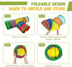 Cat Tunnel,Cat Tunnels for Indoor Cats Interactive, Pet Tunnel Toys for Cats Kitten Rabbits,3 Way Collapsible,Rainbow L 32" T Shape