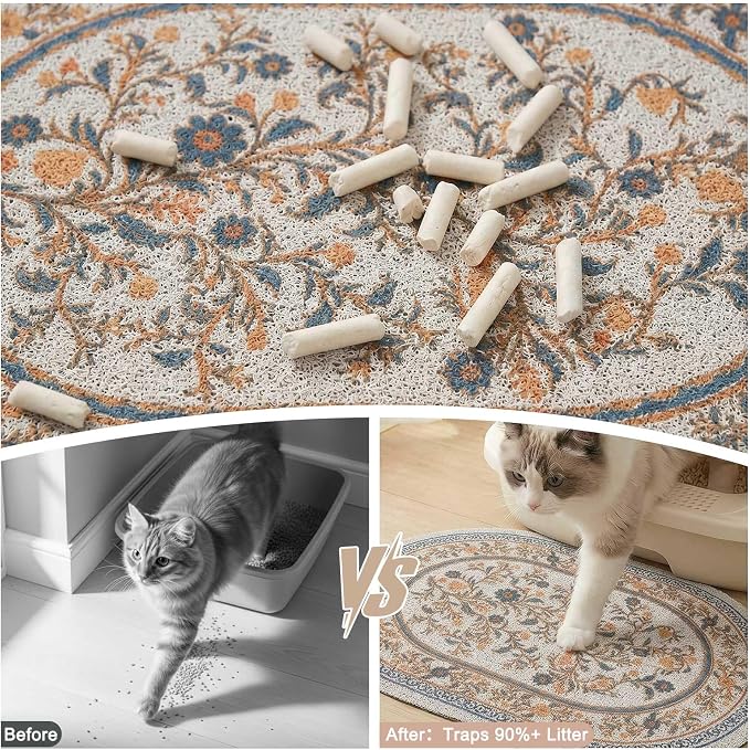 Bienbee Cat Litter Mat, 33" x 22" Dense Trapping Mesh for Litter Boxes | Litter Box Mat with PVC Mesh, Waterproof &Urineproof, Non-Slip Grip, Soft On Kitty Paws and Easy to Clean to Protect Floor