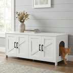 Homhedy 47.2”L Cat Litter Box Enclosure for 2 Cats, White | Wooden Litter Box Furniture Hidden with Double Room, Cat Washroom, Cat House, Dog-Proof, TV Stand,Farmhouse Style