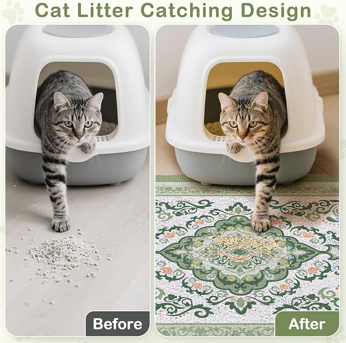 Unicorn Catcher 24"x15" Cat Litter Mat Non-Slip Washable Litter Box Mat | High-Density PVC Litter Catcher Mat Efficiently Traps Scattered Litter From Paws To Keep Floors Clean