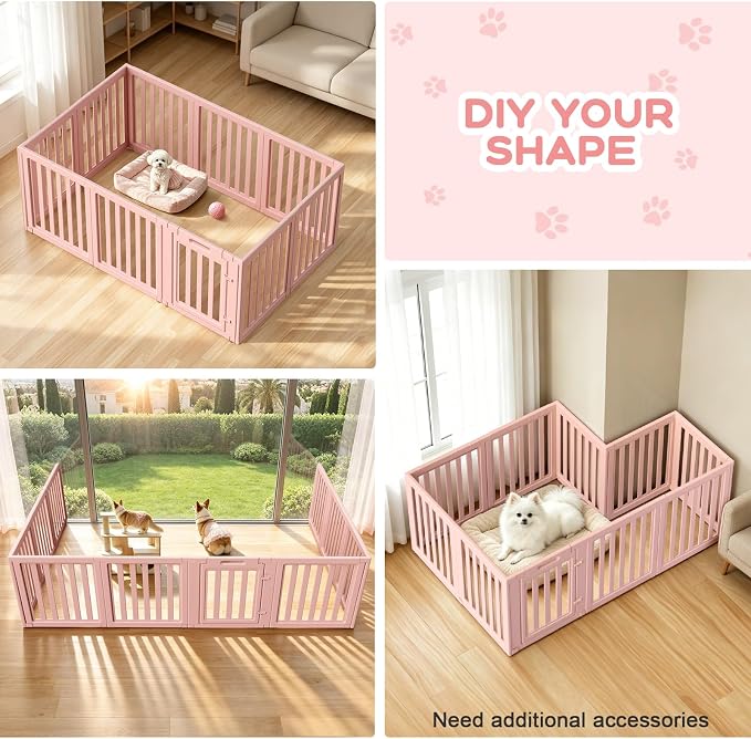 Dog Playpen, Clear Dog Pen, Dog Pen Indoor, Easy to Install and Remove Dog Play Pen, Puppy Playpen Suitable for Dogs, Cats,Dog Playpen Indoor (Pink,23.6 inch Height, 10 Panels)