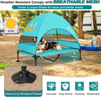 Elevated Dog Bed with Canopy for X-Large Dogs, Blue | UV-blocking shade, breathable Teslin mesh, tool-free setup, indoor-outdoor comfort for patios, balconies, travel
