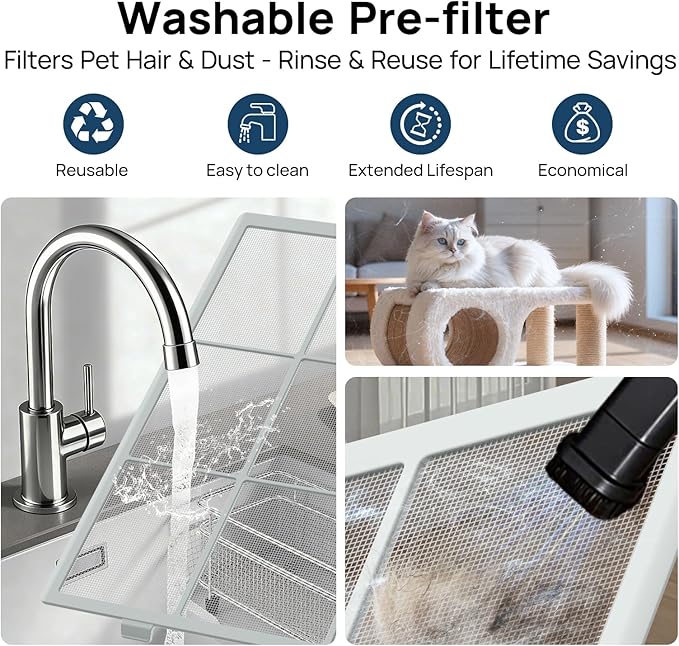 Air Purifiers for Home Large Room up to 1015Ft² - HEPA Air Purifier for Bedroom with Washable Pre Filters & AHAM Verified - 20 dB Air Cleaner for Pets Dander, Allergies, Dust, Smoke, Pollen, JF280