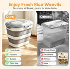 Rice Storage Container, 20 to 50Lbs Collapsible Airtight Rice Container, 30 Lbs Dog Food Storage Container with Wheels, Cup and Scoop, Food Dispenser Bin for Flour, Cereal, Flour, Cat, Bird, Pet