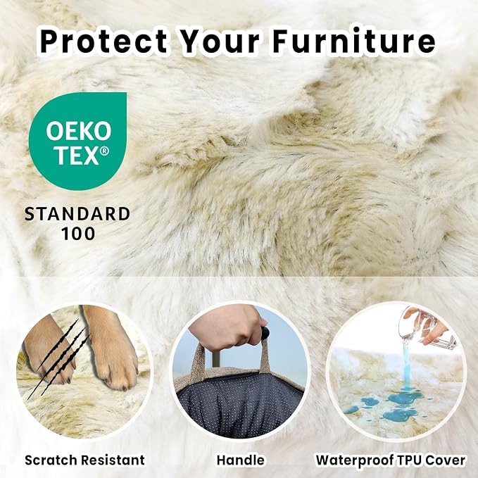 Calming Extra Large Dog Couch Bed, 45 x 37 inch Waterproof Removable Pet Mat Couch Cover for Furniture Protector, Non-Slip Fluffy Pelsbarn Dog Bed for Couch, Sofa, Car - Tie-Dye Khaki