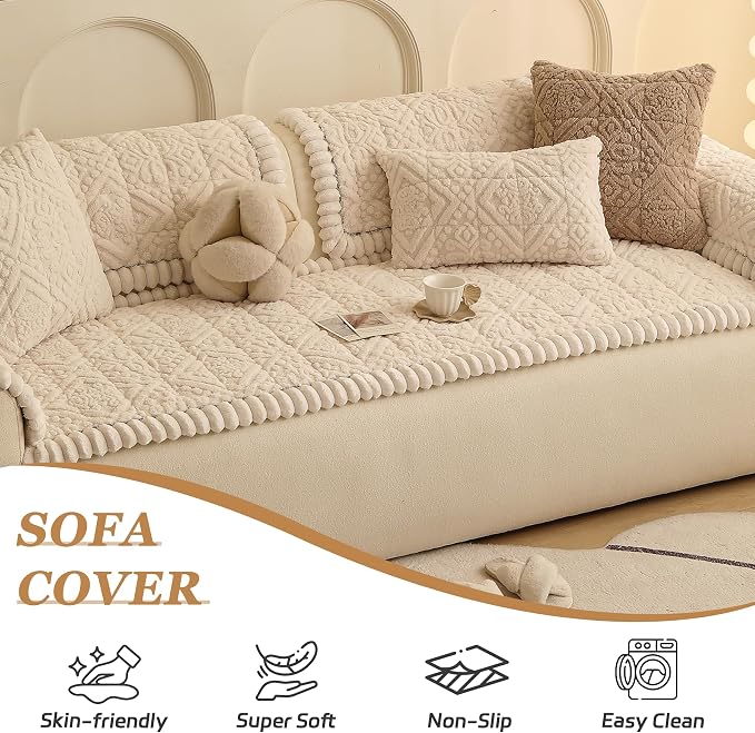 Plush Couch Cover for Dogs – Non Slip Pet Sofa Protector, Ultra Soft Washable Couch Cover for Pets, Anti-Slip Backing Furniture Protector for Cats & Dogs, Fits Standard & L-Shape Sofas (Only1PC )