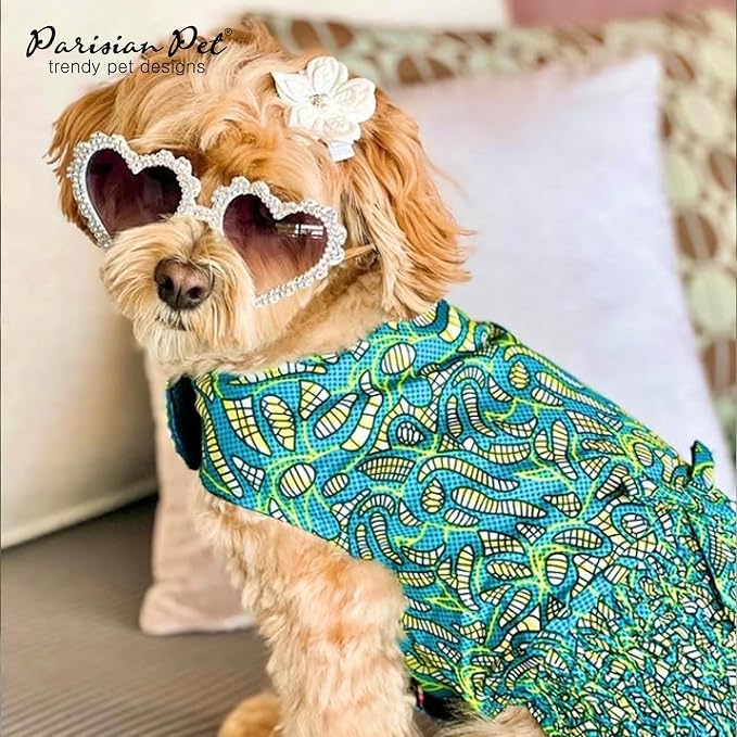 Parisian Pet Tribal Dog Dress - Summer Clothes for Large Dogs Girl - Ruched Waist Pet Dress - Stylish Printed Beach Dog Outfit - Lightweight Puppy Clothes - Sleeveless Dresses for Dogs