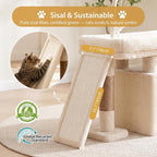 Heybly Cat Tree Extra-Long & Stable 2 Adjustable Scratch Boards HCT210SMJ | Easy-Climb Cat Tower with Dual-Leg Floor Condo, Sturdy Cat Furniture with Extra Wide Platform & Interactive Toys, Beige