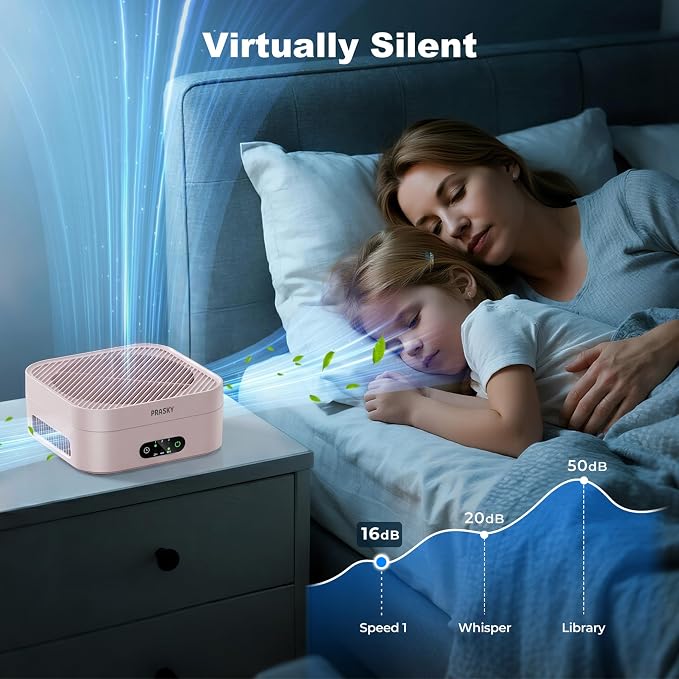 Air Purifiers for Home, 2 Filter, Plug-in, Quiet H13 True HEPA Purifier Car | Portable, Travel/RV/Desk/Bedroom/Office, 600 Ft², Captures Smoke/Odor/Pet Dander, Timer, USB Powered - Pink