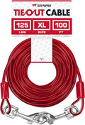 Tuff Pupper Dog Tie Out Cable, 100 ft Heavy Duty Lead for up to 125 lb Dogs | Extra-Strong Coated Steel Wire for Large Dogs; Water/Rust Resistant Yard Runner Line with 360-Degree No-Tangle Swivel Clips