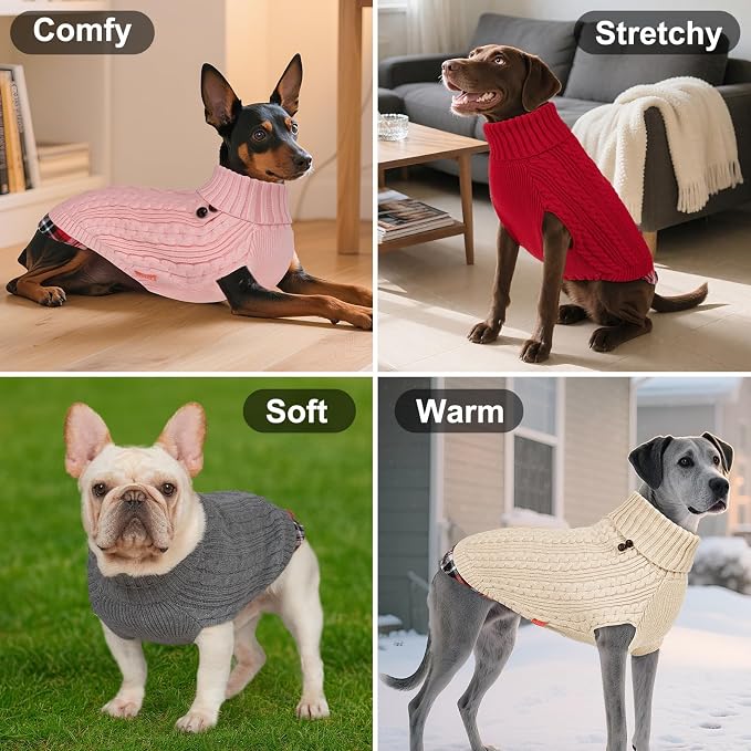 KYEESE Dog Sweater Soft Pullover Dog Sweaters for Small Dogs Girl Comfy Pet Coat for Fall Winter Cold Weather Stretchy Knitwear Cat Clothes with Gingham Patchwork Warm Turtleneck Small Dogs Sweater | Stretchy Fit, Lightweight & Warm, Cozy Knit Comfort,...