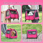 Large Pet Carrier with Wheels, Foldable Rolling Dog Carrier with Big Pocket, Cat Rolling Bag 21"x13"x13" for 2 Cats &Dogs, for Travel, Outdoor, Vet Visits, Camping, Indoor.Pink. (Not for Airline)