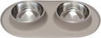 Messy Mutts Double Silicone Dog Feeder, Stainless Bowls, Medium, Grey | Non-Slip Silicone Double Dog Feeder With Two Removable Stainless Steel Bowls For Food And Water