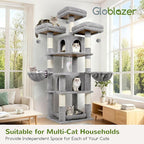 Globlazer Big Cat Tower for Indoor Cats, 68 inch Cat Tower for Multiple Adult Cats XL Cat Tree with Scratching Post, 3 Perches, 2 Condos, 2 Basket, Removable Pet Bed, F68B, Light Grey