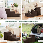 Love's cabin Dog Stairs for High Bed, Foldable Pet Stairs for Small Medium or Large Dogs Puppy with Storage for Bed or Couch, Cat Dog Steps Ramp with Zip up to 200 lbs, Coffee, 3 Steps