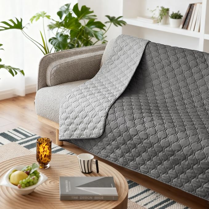gogobunny 100% Double-Sided Waterproof Dog Bed Cover Pet Blanket Sofa Couch Furniture Protector for Puppy Large Dog Cat, Reversible (68x82 Inch (Pack of 1), Dark Grey/Light Grey)