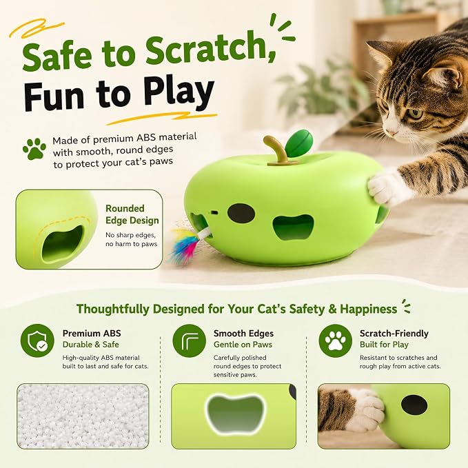 Cat Toys Automatic Interactive Cat Toy for Indoor Cats, Green | Rechargeable Cat Toys Interactive, Quiet Pop-Up Kitten Toy, Smart Sensor Feather Toy, Simulates Hunting, with 6 Random Holes