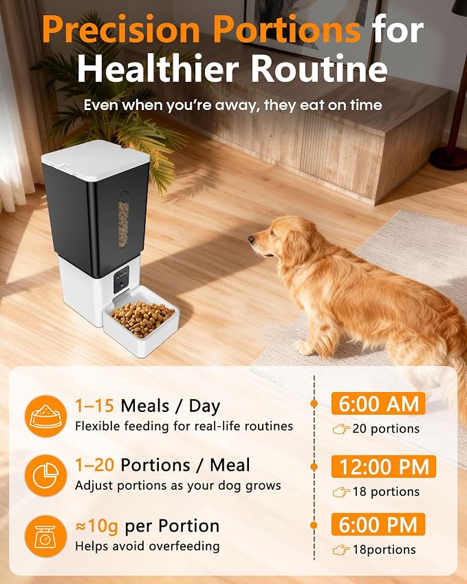 UTCG Large Breed Automatic Dog Feeder with 1080P HD Camera, 12L/50 Cups | 20-Day Food Capacity, Anti-Clog 0.78inch Wide Outlet for Large Kibble, for Busy Pet Owners