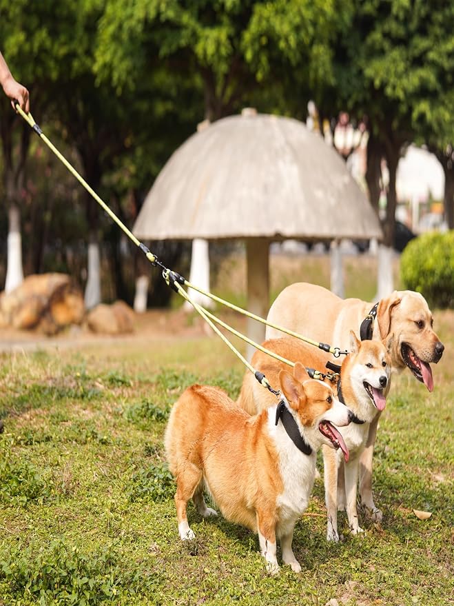 3 in 1 Durable Nylon Dog Leash with Padded Handle, 360° Swivel Multiple Dog Leash No Tangle, Lead for Medium Large Dogs, Walking & Training Double Dogs Leash Red