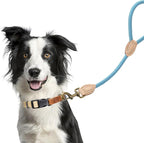 Mile High Life Short Dog Leash with Genuine Leather Connection, 4/5/6 FT | Rope Leash, Heavy Duty 360° Swivel Metal Clasp, for Small Medium & Large Dogs Walking (Green, 18 Inch)
