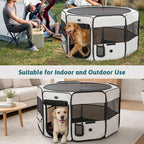 PETSFIT Portable Dog Playpen 45", Removable Waterproof Mat, Zippered Roof | Jump-proof, Collapsible Storage, RV Camping Travel, Indoor Outdoor Use, Large Dogs and Cats, 45.5"L x 45.5"W x 28.5"H