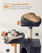 Feandrea Cat Tree, 45.3-Inch Cat Tower, Plush Condo Scratching Post, Gray | 45.3-Inch Cat Tower, Plush Condo with Scratching Post, Ramp, Perch, Spacious Cave, Smoky Gray