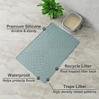 XL Cat Litter Mat, 37.5x25.2 Silicone Trapping Mat Light Blue | for Kitty Litter Box, Easy Clean, BPA Free Rubber, Center Litter Collection, Easy Pour-Back, Waterproof, Odor-Resistant