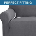 H.VERSAILTEX Stretch Couch Cover Loveseat Covers for Cushion Couch Slipcover|Sofa Cover for Love seat 1 Piece with Elastic Bottom, Checked Jacquard Fabric(Loveseat 58'-70' Wide, Grey)