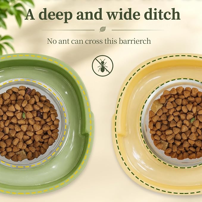 Ant Proof Cat Food Bowl, Elevated Cat Feeding Bowl, Green, 2pcs | Prevents Ants from Entering and Reduces Neck Stress, Non-Slip Elevated Cat Feeding Bowl