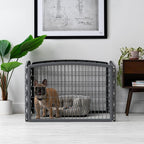 IRIS USA 4-Panel Dog Playpen, Pet Enclosure, Dark Gray | Puppy Training, Flexible Boundary, Configurable Layout, Multi-Shape Setup, Tool-Free Assembly, Stable Non-Tip Base