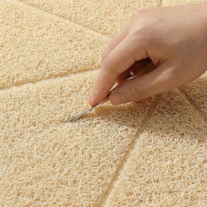 Cat Litter Box Mat, Kitty Premium PVC Pad, Durable Trapping Rug, Phthalate Free, Urine-Resistant, Scatter Control, Mosaic, M 23 x 16 Inch, Beige