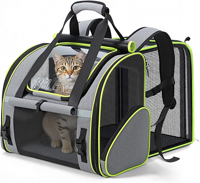 Lekereise Expandable Cat Backpack Carrier for Cats and Small Dogs up to 18 lbs, Widened Interior with 30% More Bottom Space, Rear Expansion up to 80% More Space, Breathable Mesh, Sun Shade, Grey