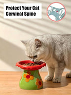 Mushroom Elevated Cat Bowls Ceramic, Cute Cat Bowls Whisker Fatigue | Raised Cat Bowl for Indoor Cats, Raised Dog Bowls Stand for Food and Water, Red 5.8" Wide for Adult Cats