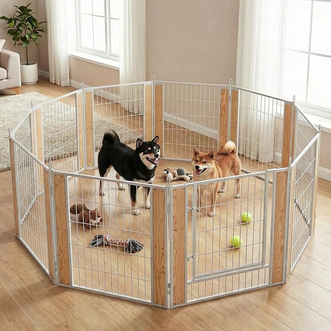 Heavy Duty Dog Playpen 32 Inch Height - Indoor Outdoor Pet Fence Enclosure for Medium and Small Dogs - Foldable Puppy Exercise Pen for Indoor and RV Camping or Yard (10 Panels, 32" H (White))