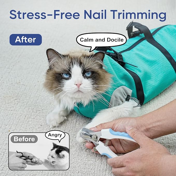 Cat Carrier Pouch, Soft Cat Grooming Restraint Bag for Vet Visits, Nail Trimming,Dental Care & Medication, Comfortable Cats Carry Bag with Bottom Support for Car Travel,Green L(8-15lbs)