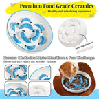 Ceramic Slow Feeder Cat Bowl, 6.3'' Wide Whisker Friendly Cat Puzzle Feeder | Slow Eating 5x, Anti Vomit Shallow Slow Eating Cat Dish for Dry and Wet Food, Contrasting Colors, 6.3" X 1.2"