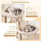 Heybly Cat Tree, 59.4" Secure Anti-Tip Cat Tower for Large Cats HCT055G | Spacious Cat Furniture with Dual-Tier Cat Condo, 2 Top Perches, Hammock and Sisal Scratching Posts, Beige
