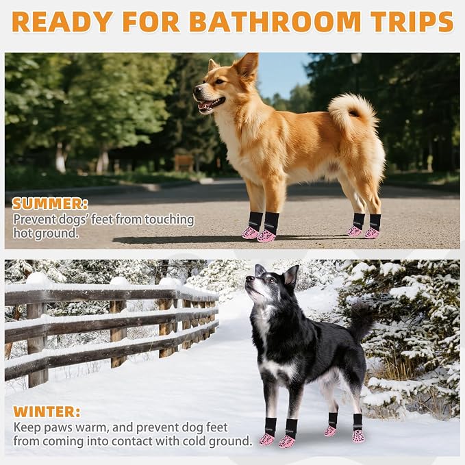KOOLTAIL Anti Slip Dog Socks to Prevent Licking Paws,Dog Shoes for Hot Pavement, Reflective Traction Control Booties, Dogs Boots & Paw Protector for Hardwood Floors Small Medium Large Senior Dogs