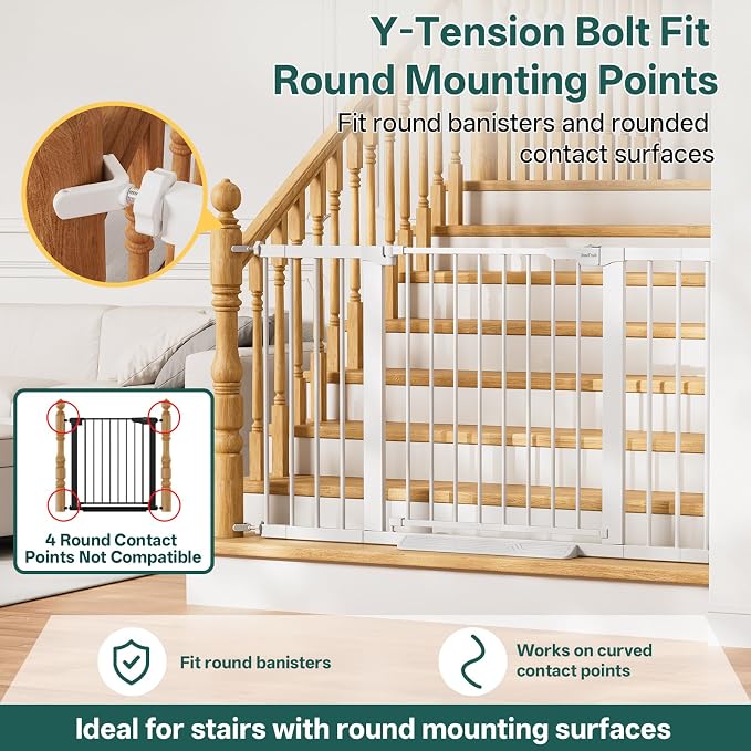 InnoTruth 29.6-50.1 in Extra Wide Baby Gate for Stairs and Doorways, White | Indoor Metal Dog Gate for Pets, Auto Close 2 Way Swing Walk Through Door, Double Lock & Y-Bolts, Pressure or Hardware Mount