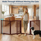 Homykic Dog Gate Indoor, 94.5" W x 30" H Extra Wide Foldable Bamboo Pet Gate with Door, No Assembly Freestanding Dog Fence with 2 Support Feet & 360°Hinges for Doorways Hallways (Espresso, 4 Panels)