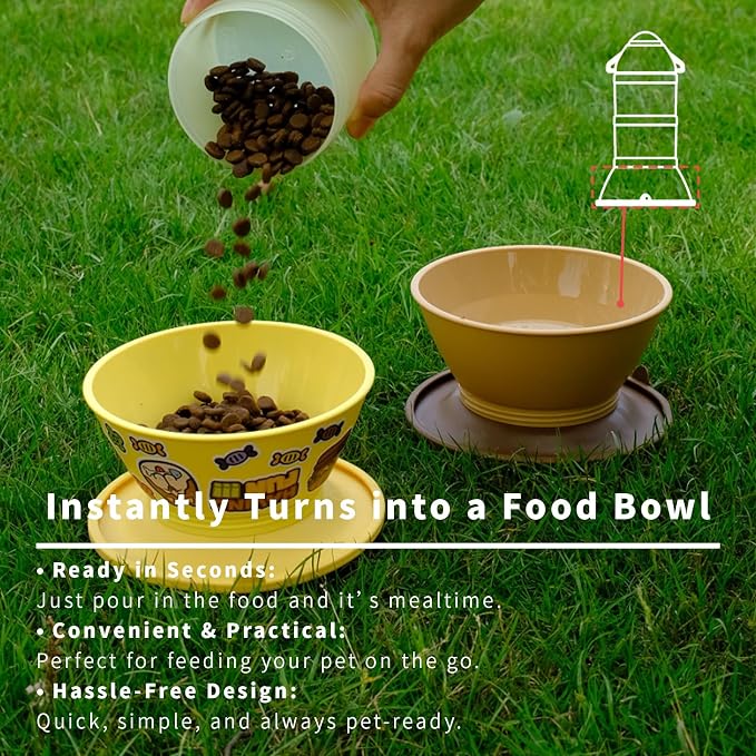 Cool Kids Portable Rocket Travel Pet Bowl Set Water Bottle Food Container | Cat Dog Stackable Modular Grain Storage, Adjustable Layers, Non-Slip Base Dish, Fridge-Safe BPA-Free, 3-Way Shoulder Strap