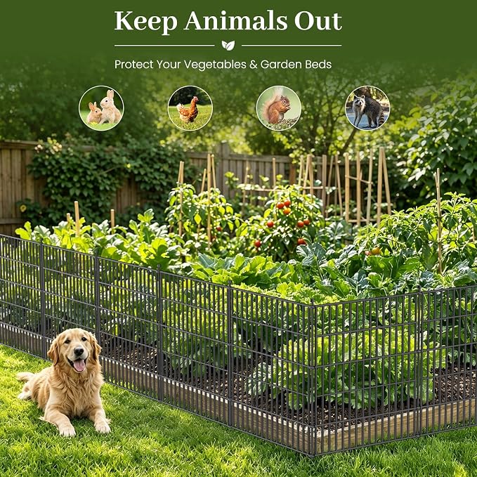No Dig Garden Fence Outdoor for Yard, 40in (H) x 23.6ft(L) | 10 Panels Animal Barrier Fence, Rustproof Metal Temporary Dog Fence, Decorative Fencing for Patio, Flower Bed