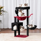 Heybly Cat Tree, 40" Tower with All-Sisal Wrapped Scratching Post HCT006SBR | Cat Tower for Indoor Cats, Cat Condo with Soft Platform, 2 Baskets and Dangling Toy, Black and Red