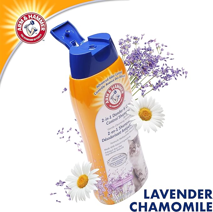 Arm & Hammer 2-in-1 Deodorizing Cat Shampoo, Lavender, 20 Fl Oz, 6-Pack | Baking soda formula reduces dander while cleaning and deodorizing the coat in one wash