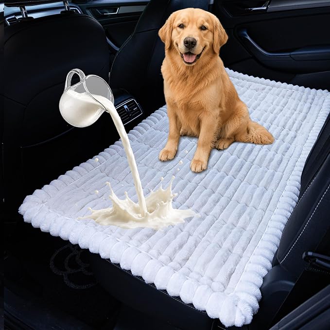 Dog Car Seat Waterproof Bed Cover Nonslip Car Back Seat Soft and Comfortabl | Pet Bed Mat Car Blanket for Travel Backseat Extender Seat Covers Dog Bed for Cars Trucks and SUVs (White Cover 23.6” x 51”)