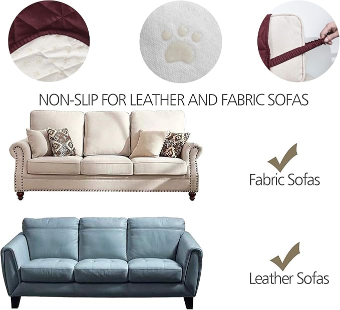 Ameritex Couch Sofa Slipcover 100% Waterproof Nonslip Quilted Furniture Protector Slipcover for Dogs, Children, Pets Sofa Slipcover Machine Washable (Burgundy, 78'')
