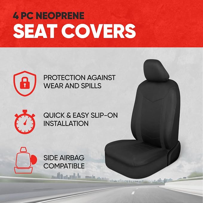 Motor Trend Neoprene Waterproof Seat Covers for Cars, Trucks, & SUV – Black Automotive Interior Protectors - Rear Split Bench Protector for Kids Dogs & Pets – Forros para Asientos de Carro