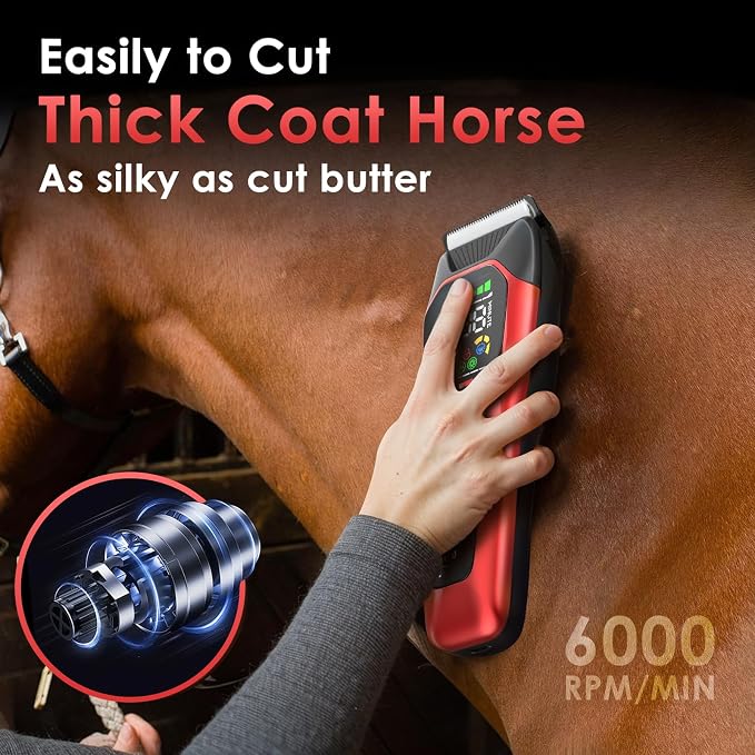 Horse Clippers Low Noise Rechargeble Horse Trimmer Kit | Pet Shaver for Heavy Thick Coats Grooming, 2-Speed Cordless Shears for Sheep, Cats and Dogs