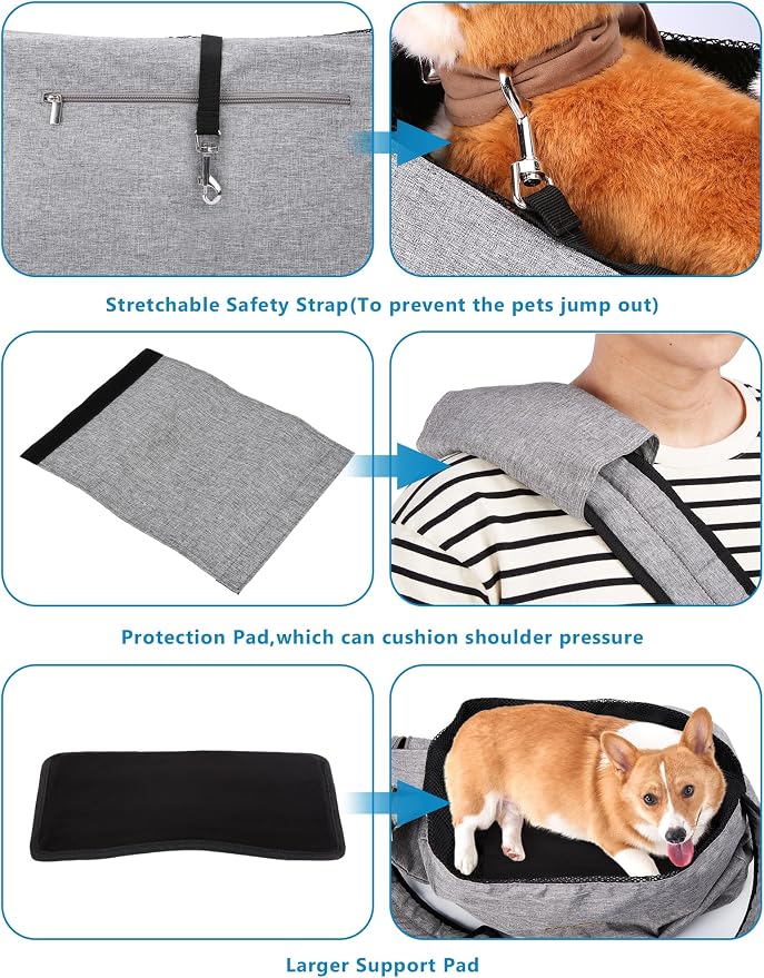 Ownpets Pet Sling Carrier, Fits 15 to 25lbs Extra-Large Dog/Cat Sling Carrier Reversible and Hands-Free Dog Bag with Adjustable Strap and Pocket Shoulder Pad for Outdoor Travel Hiking